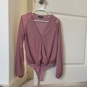 Lulu's Dusty Rose Textured Long Sleeve Bodysuit
